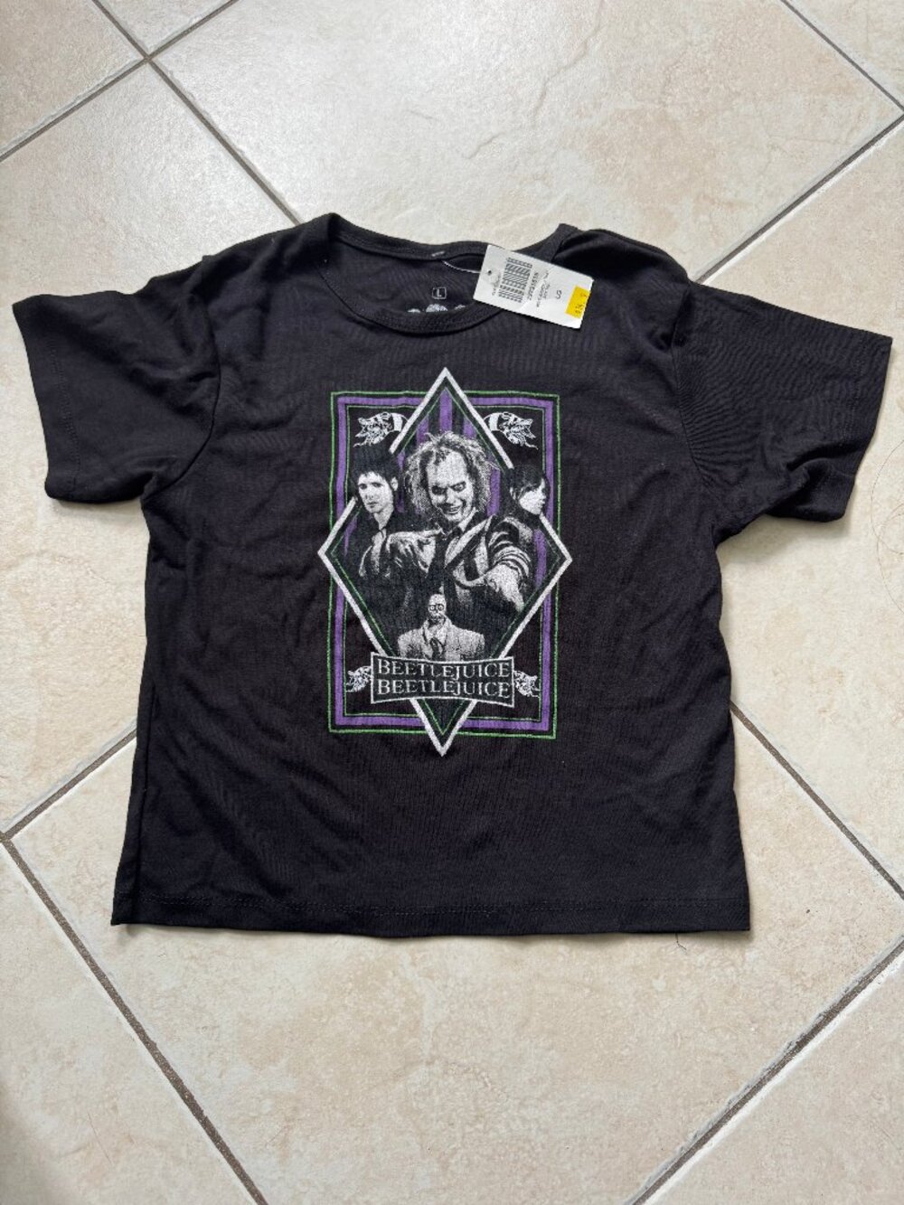 nwt beetlejuice beetlejuice hot topic crop tee 🪲💜 size L (youth/junior fit)